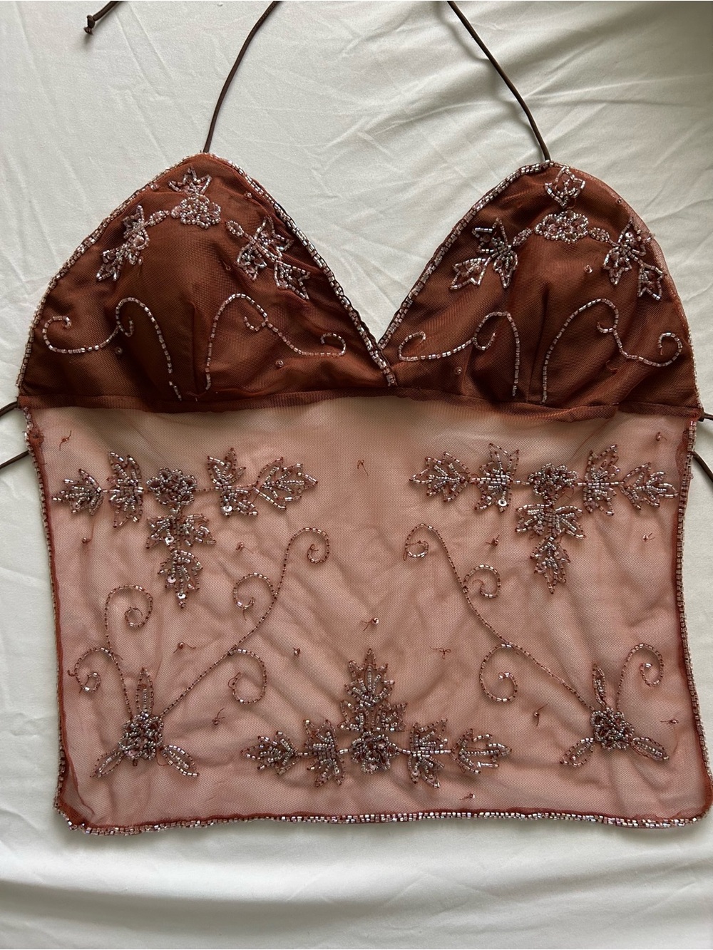 Y2K Brown Beaded Halter Top By Speed Limit NYC - Picture 5 of 10
